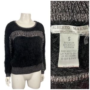 1990s Black Studded Fuzzy Cutout Designer Sweater Clubwear / Women’s Small
